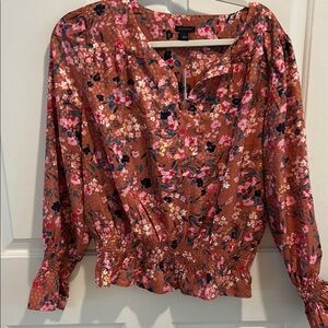 Ann Taylor Orange Smocked Ruffled Blouse